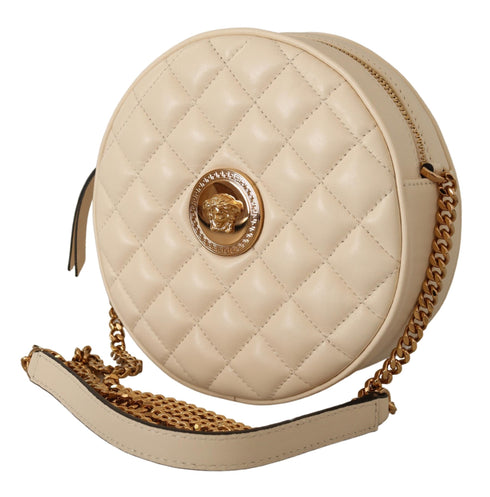 Versace White Nappa Leather Medusa Round Shoulder Bag
